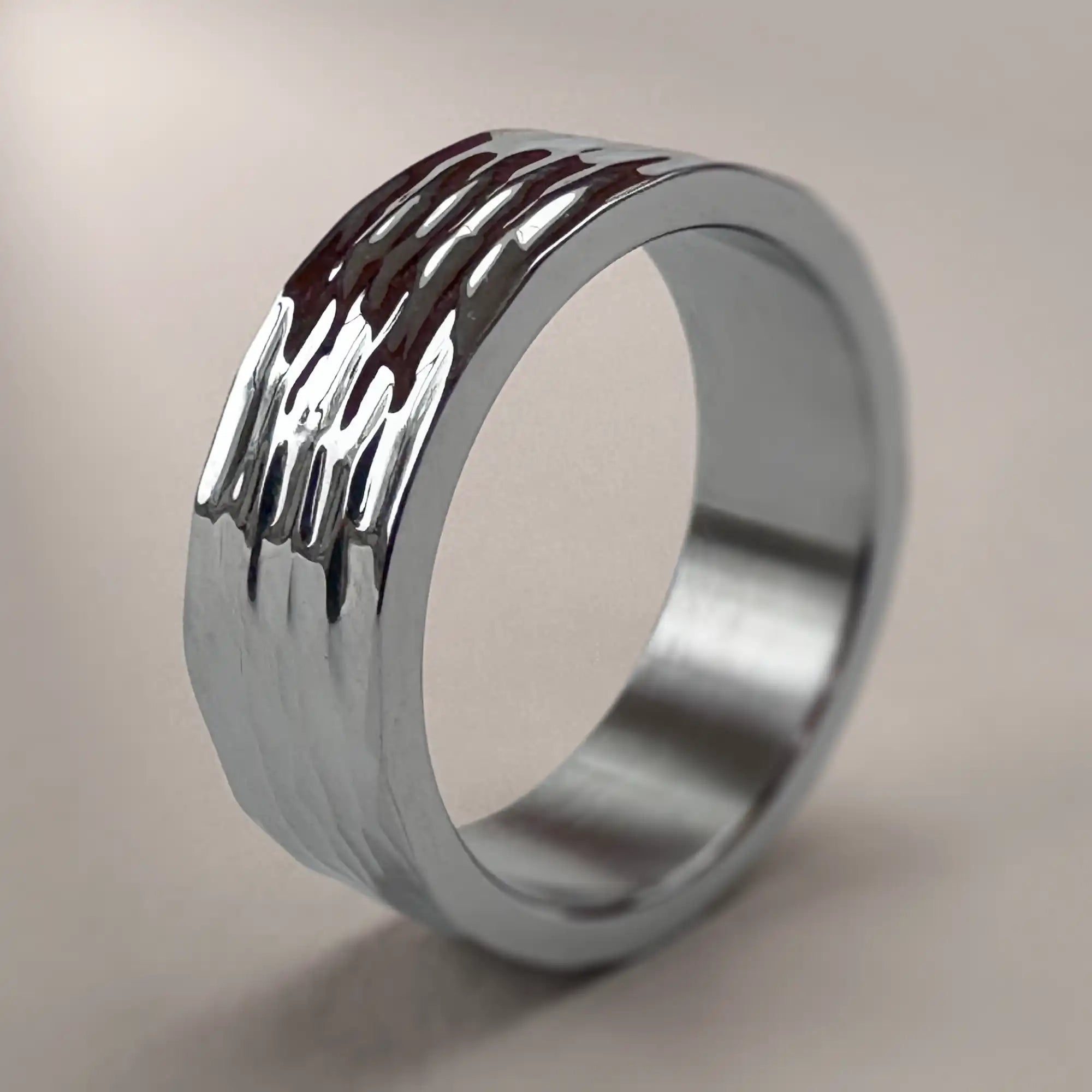 Stainless Steel (304) Hammered Flat Wedding Ring