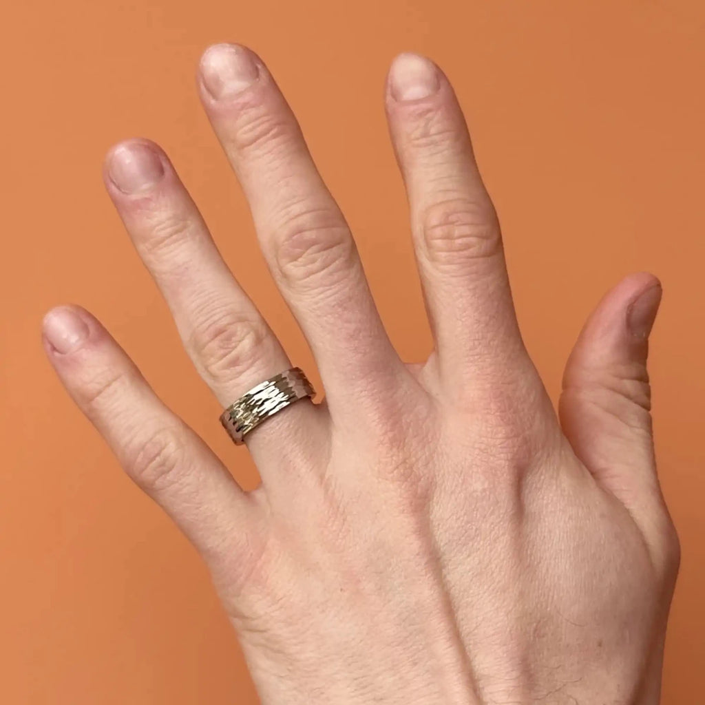 Stainless Steel (304) Hammered Flat Wedding Ring - Bound.