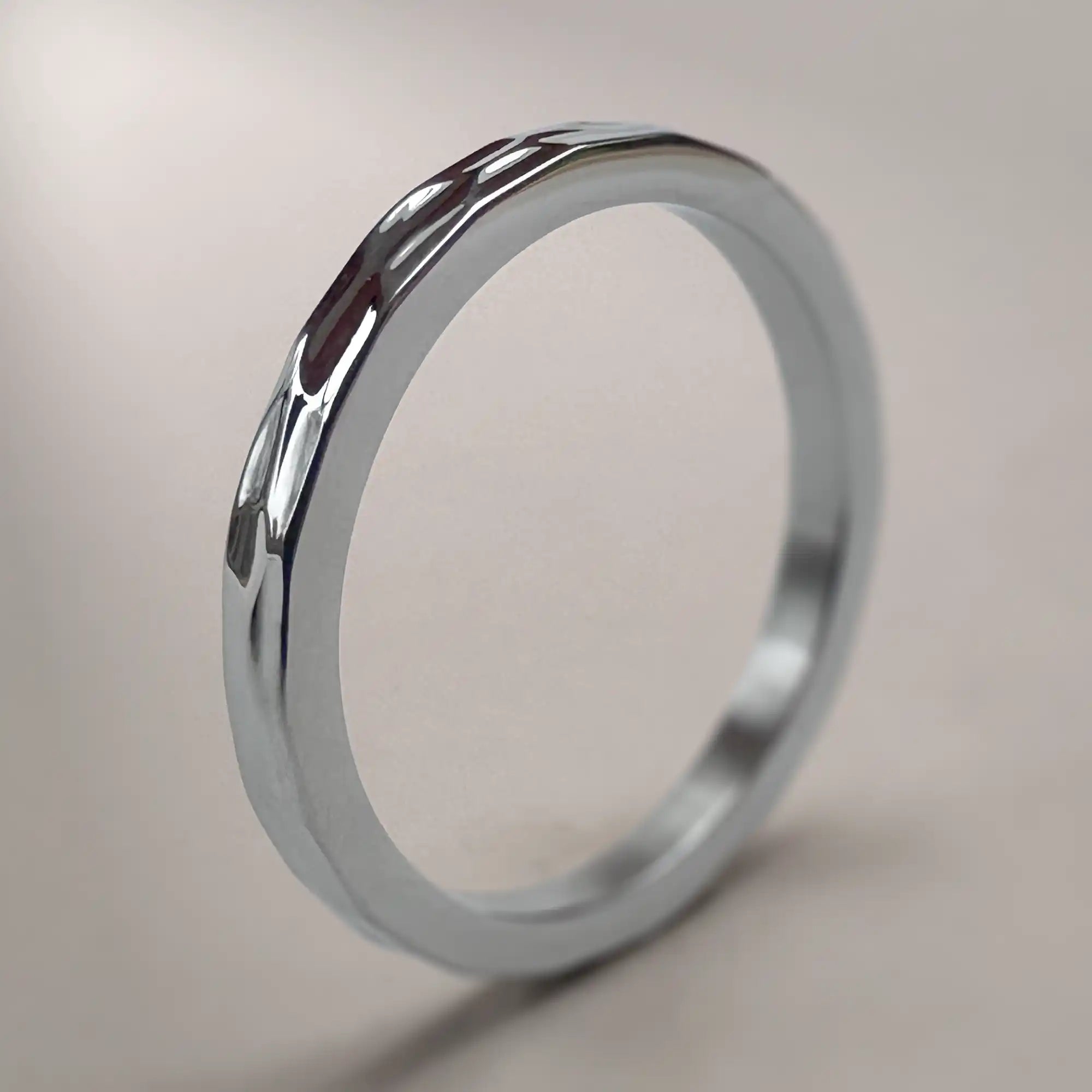 Stainless Steel (304) Hammered Flat Slim Wedding Ring