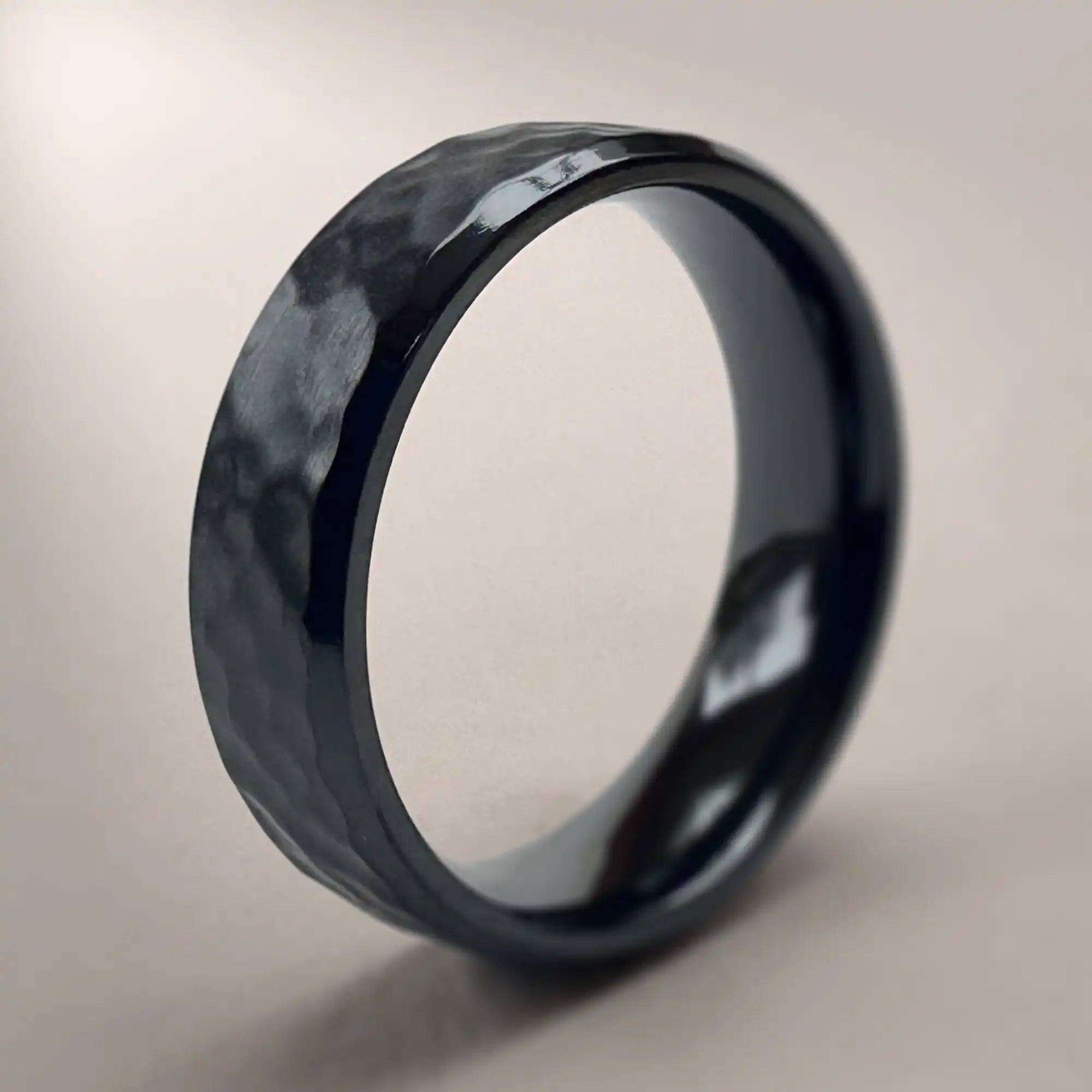 Black Zirconium Hammered Wedding Ring