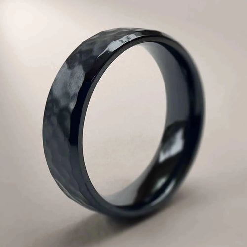Black Zirconium Hammered Wedding Ring - Bound.