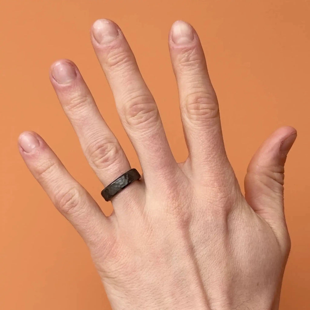 Black Zirconium Hammered Wedding Ring - Bound.