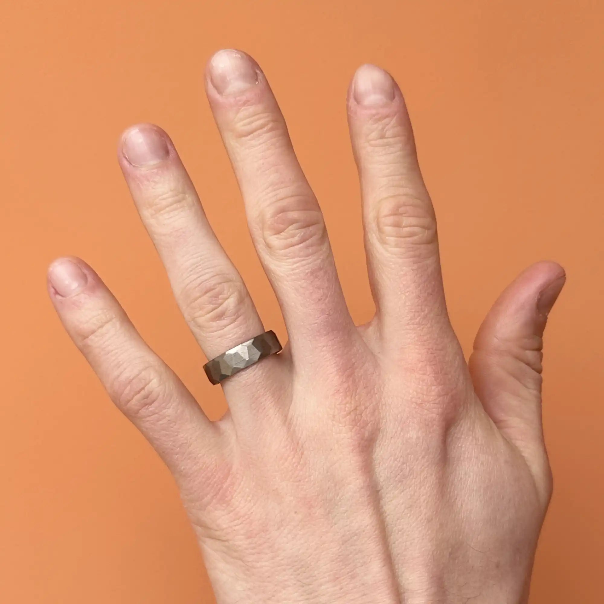 Titanium Hammered Faceted Wedding Ring