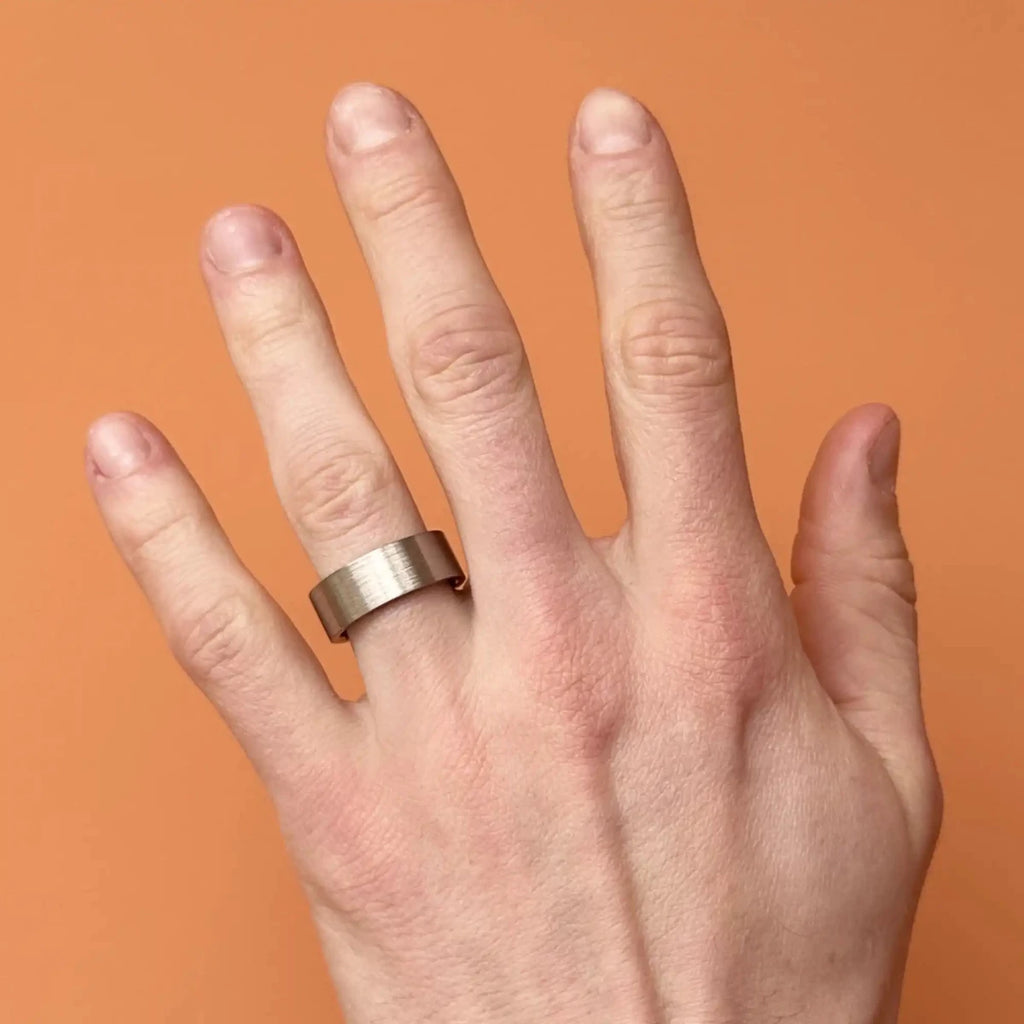 Titanium Brushed Flat Wide Wedding Ring - Bound.