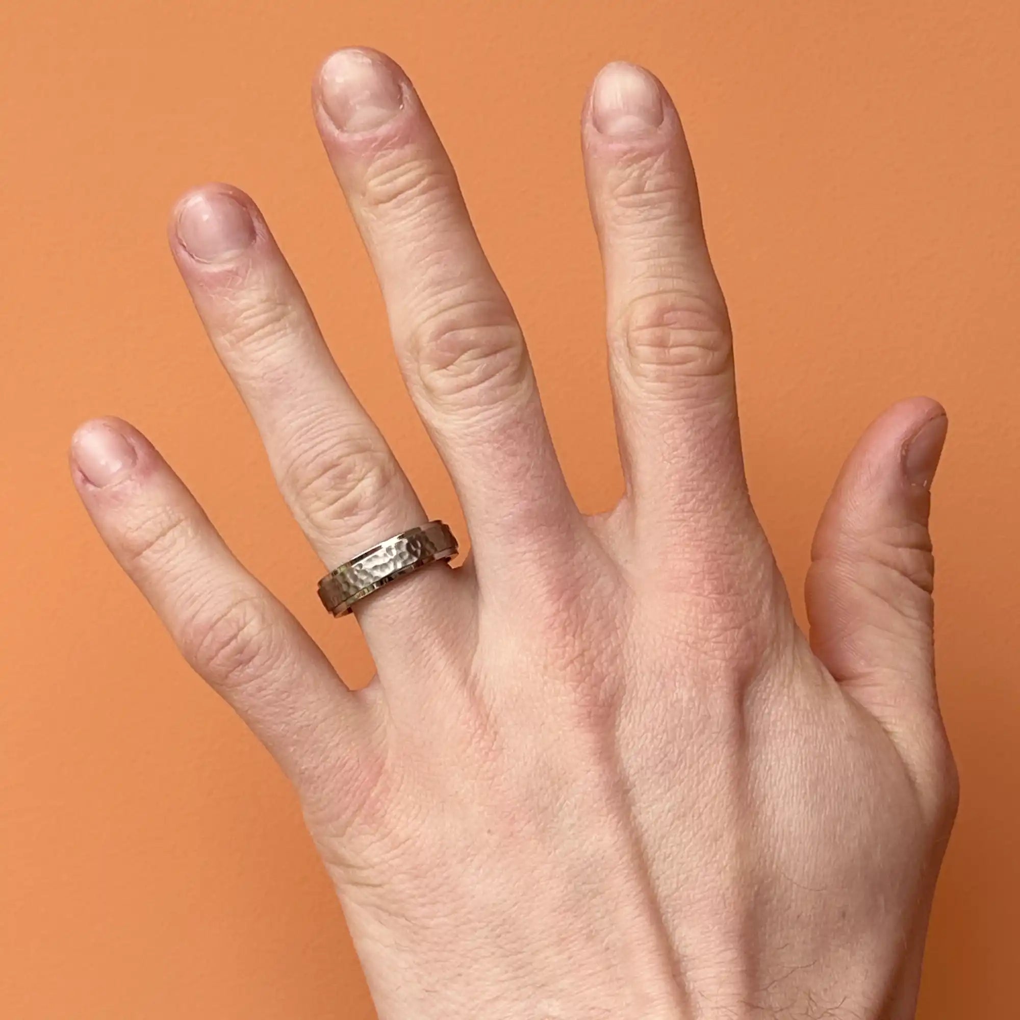 Titanium Hammered Stepped Wedding Ring