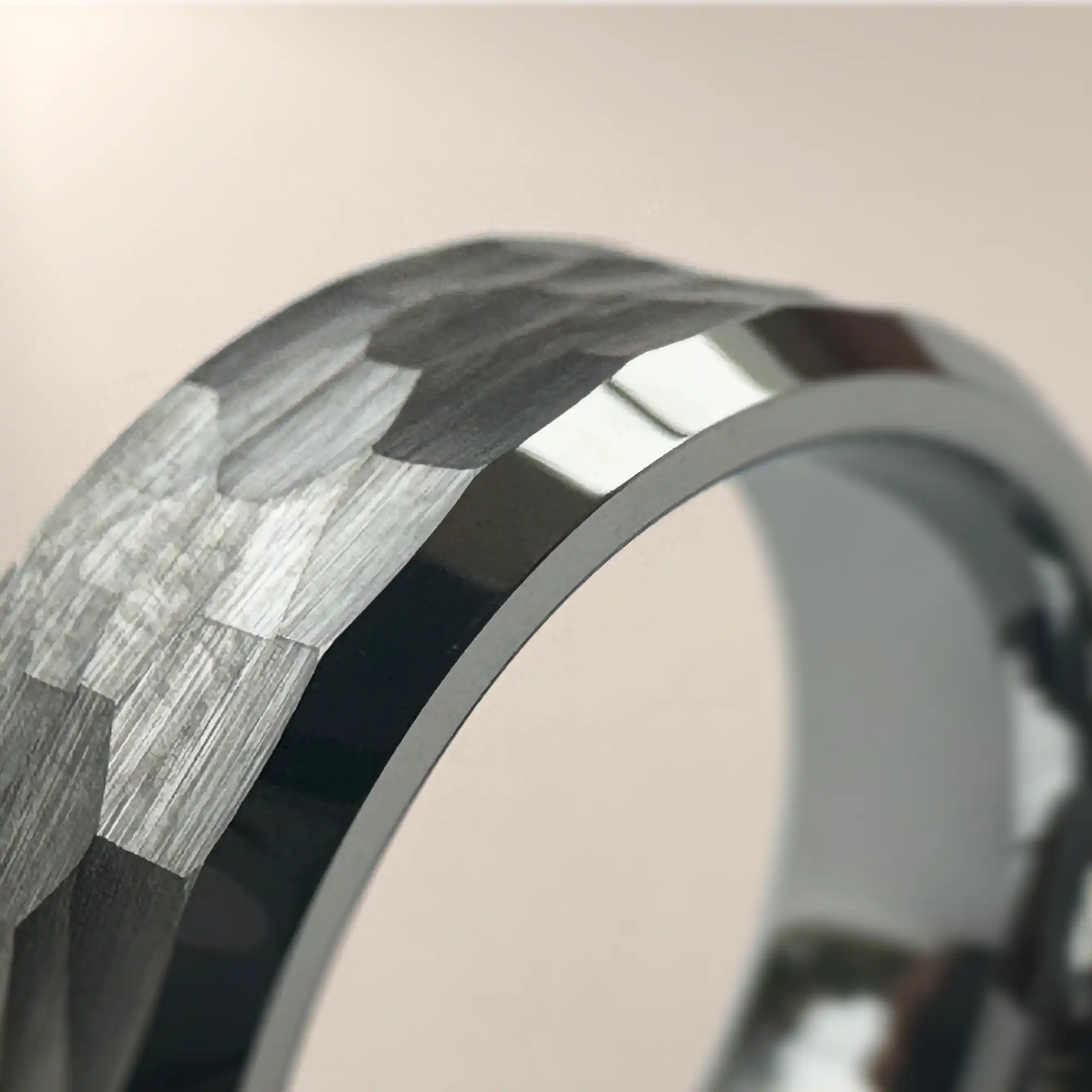 Tungsten Hammered Beveled Wedding Ring