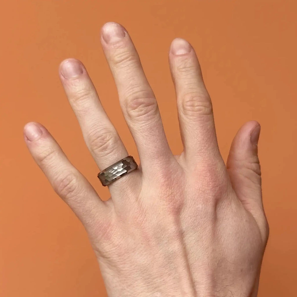 Tungsten Hammered Beveled Wedding Ring - Bound.