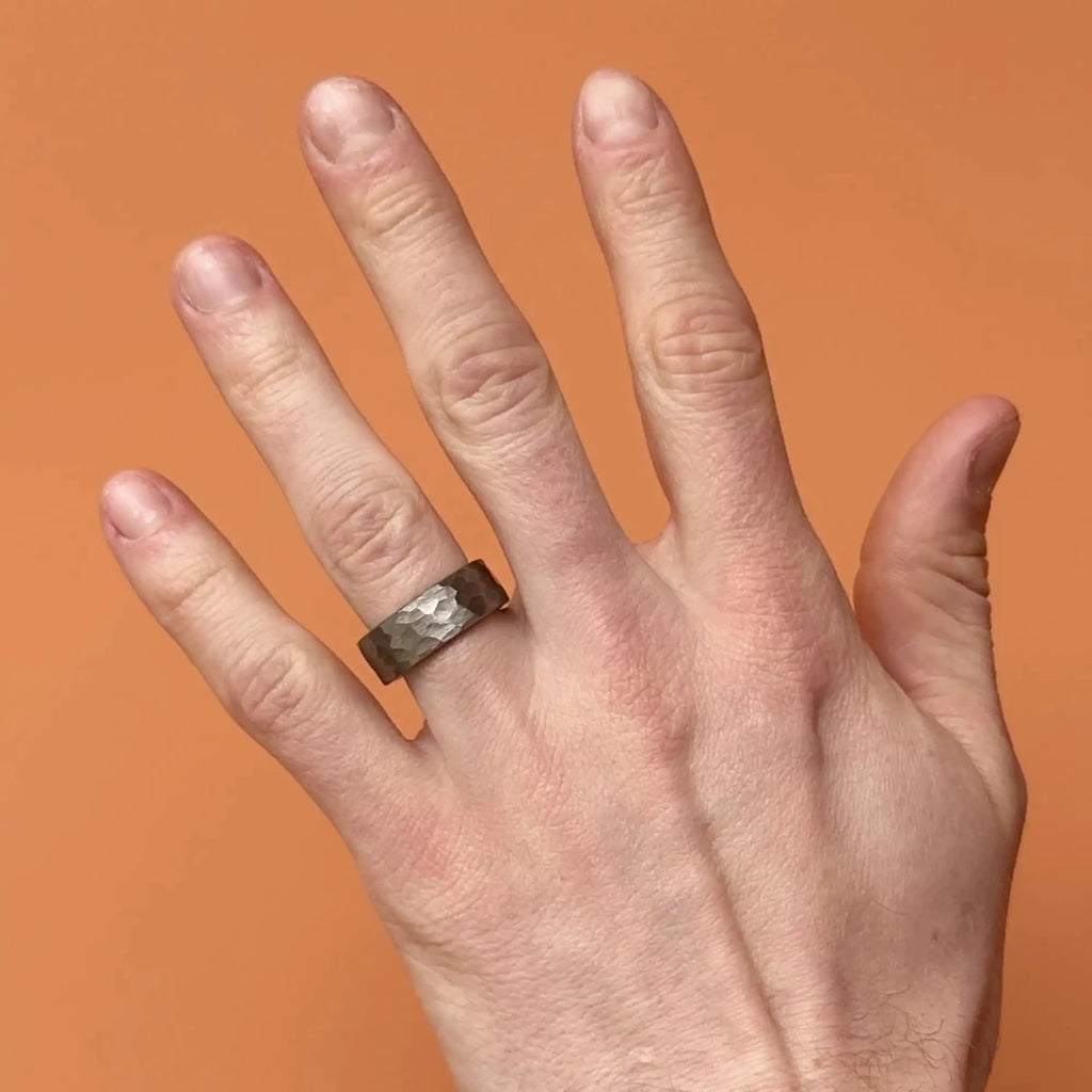 Tungsten Hammered Flat Wedding Ring - Bound.