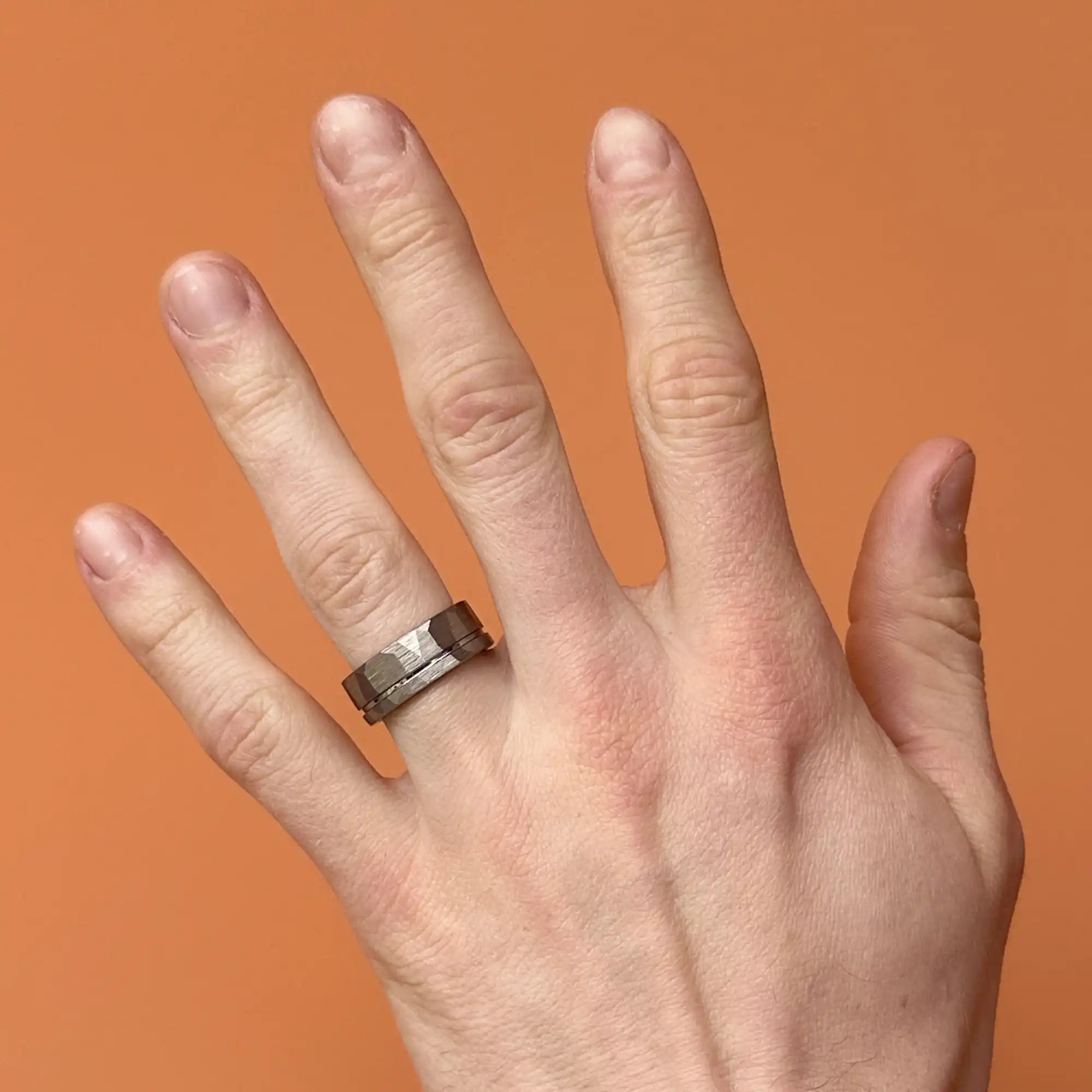 Tungsten Hammered Engraved Wedding Ring